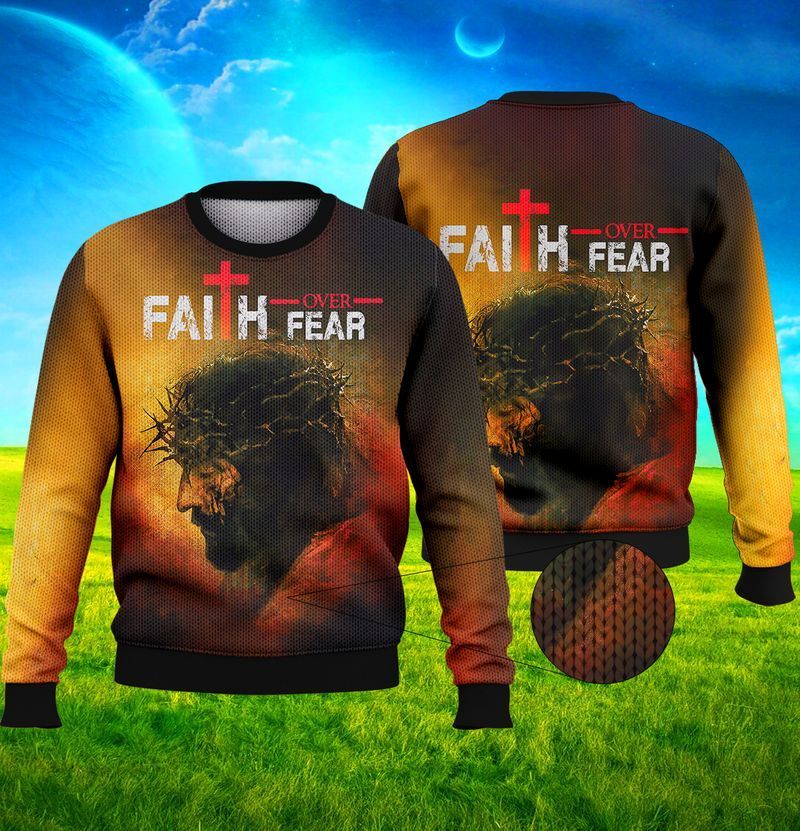 Faith Over Fear Dark Brown Ugly Christmas Sweater- Best Christmas Gifts 2023