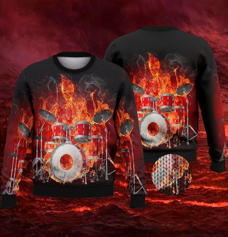 Fire Drummer Black Ugly Christmas Sweater- Best Christmas Gifts 2023