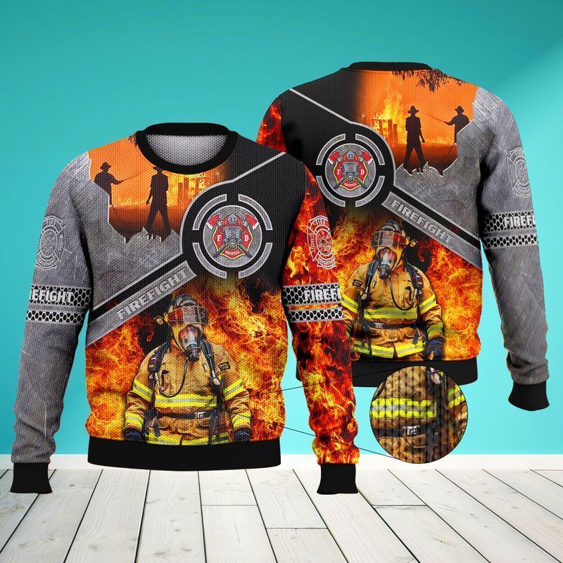 Firefighter Fire Scene Firefighter Badge Ugly Christmas Sweater- Best Christmas Gifts 2023