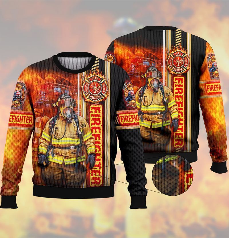 Firefighter Flame Flag Ugly Christmas Sweater- Best Christmas Gifts 2023