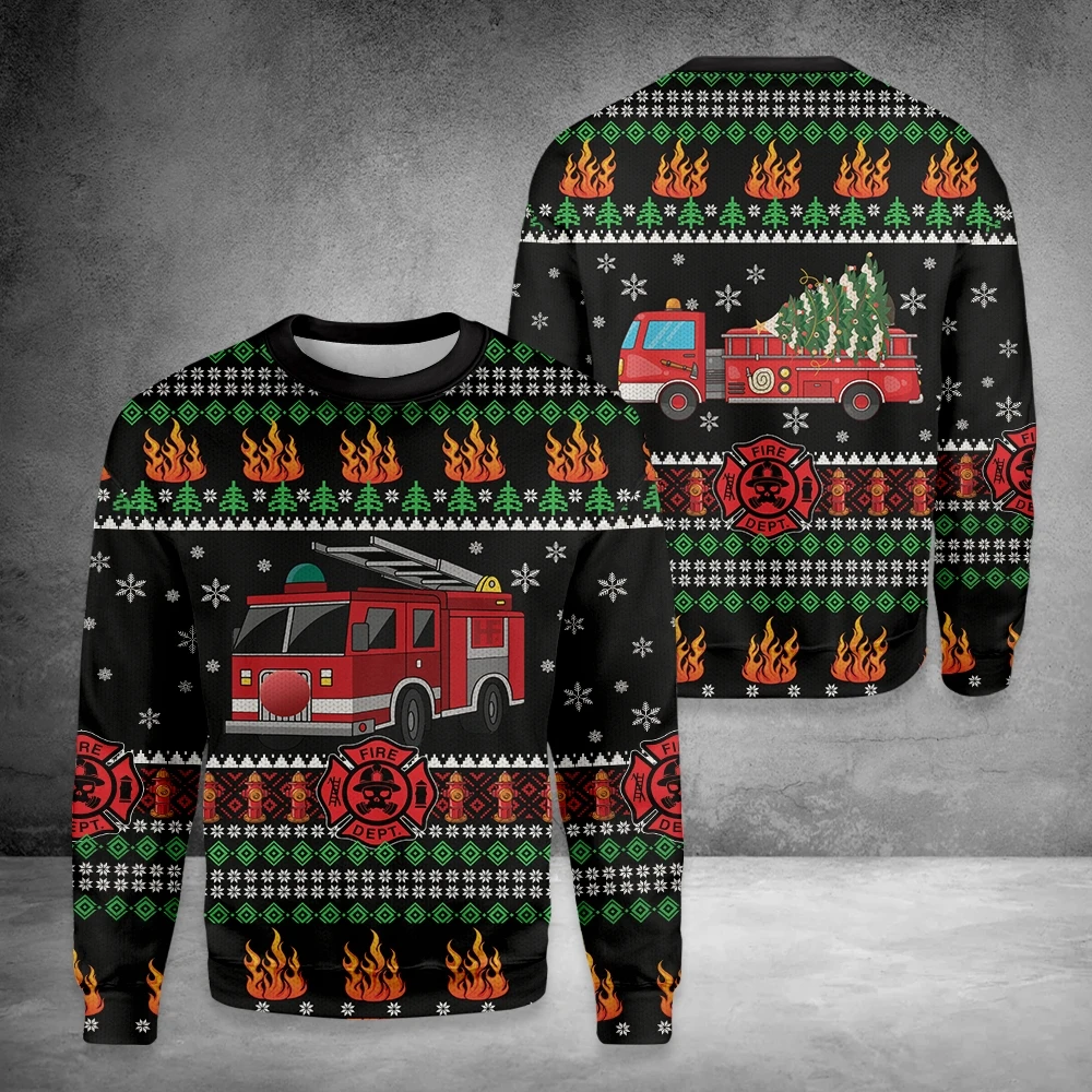 Firefighter Truck Ugly Christmas Sweater – Best Christmas Gifts 2023