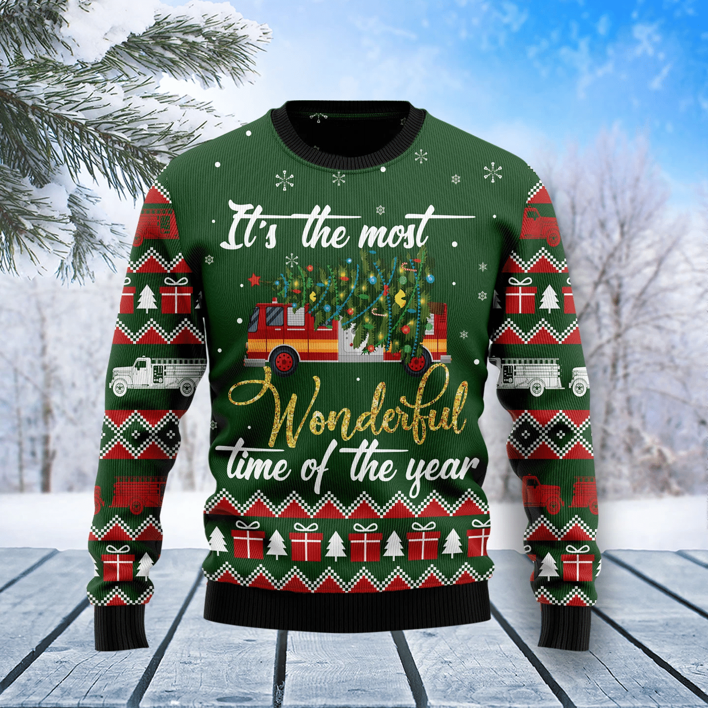 Firefighter Wonderful Time Christmas Ugly Christmas Sweater- Best Christmas Gifts 2023