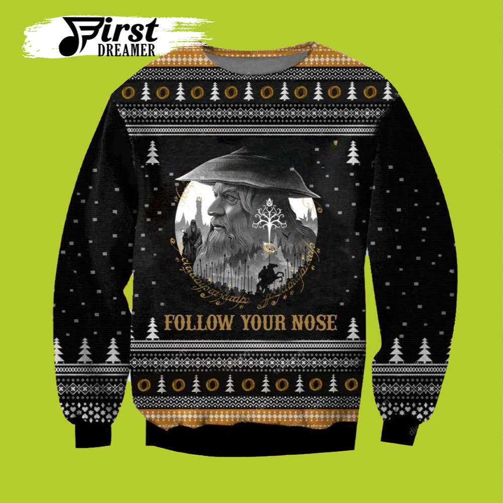 Follow Your Nose Lord Of The Rings Ugly Christmas Sweater- Best Christmas Gifts 2023