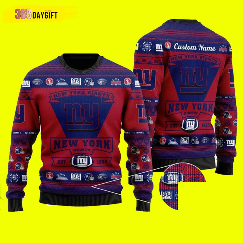 Football Team Logo Custom Name Personalized New York Giants Ugly Christmas Sweater- Best Christmas Gifts 2023