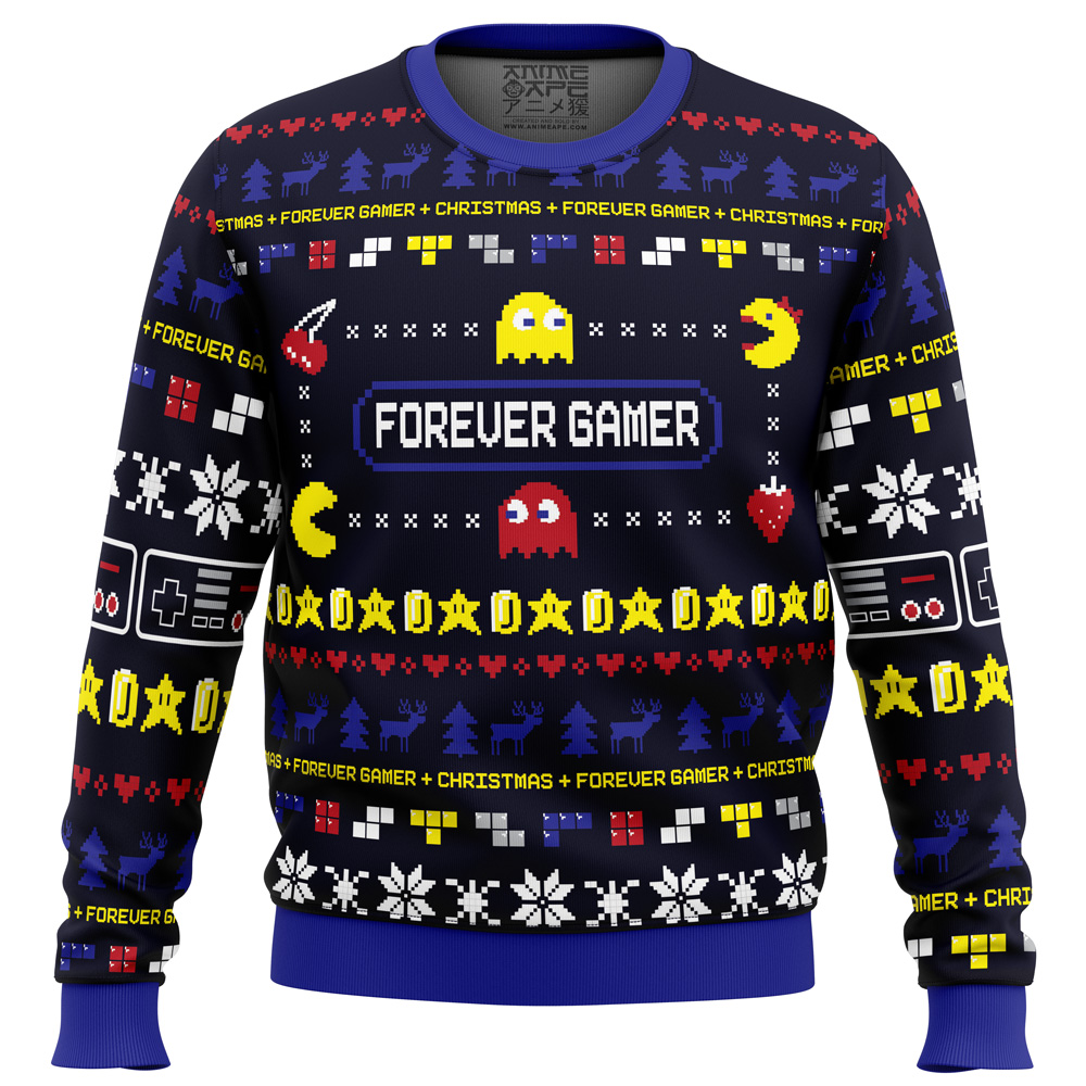 Forever Gamer Christmas Pac-Man Ugly Christmas Sweater- Best Christmas Gifts 2023