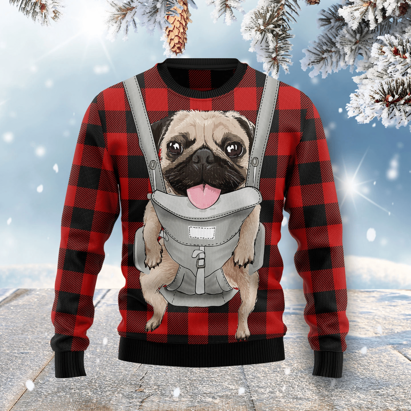 Front Carrier Dog Pug Christmas Ugly Christmas Sweater- Best Christmas Gifts 2023