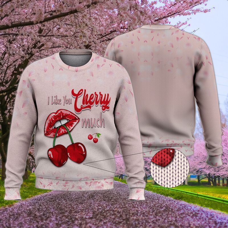 Funny Fruit I Like You Cherry Much Valentines Day Ugly Christmas Sweater- Best Christmas Gifts 2023