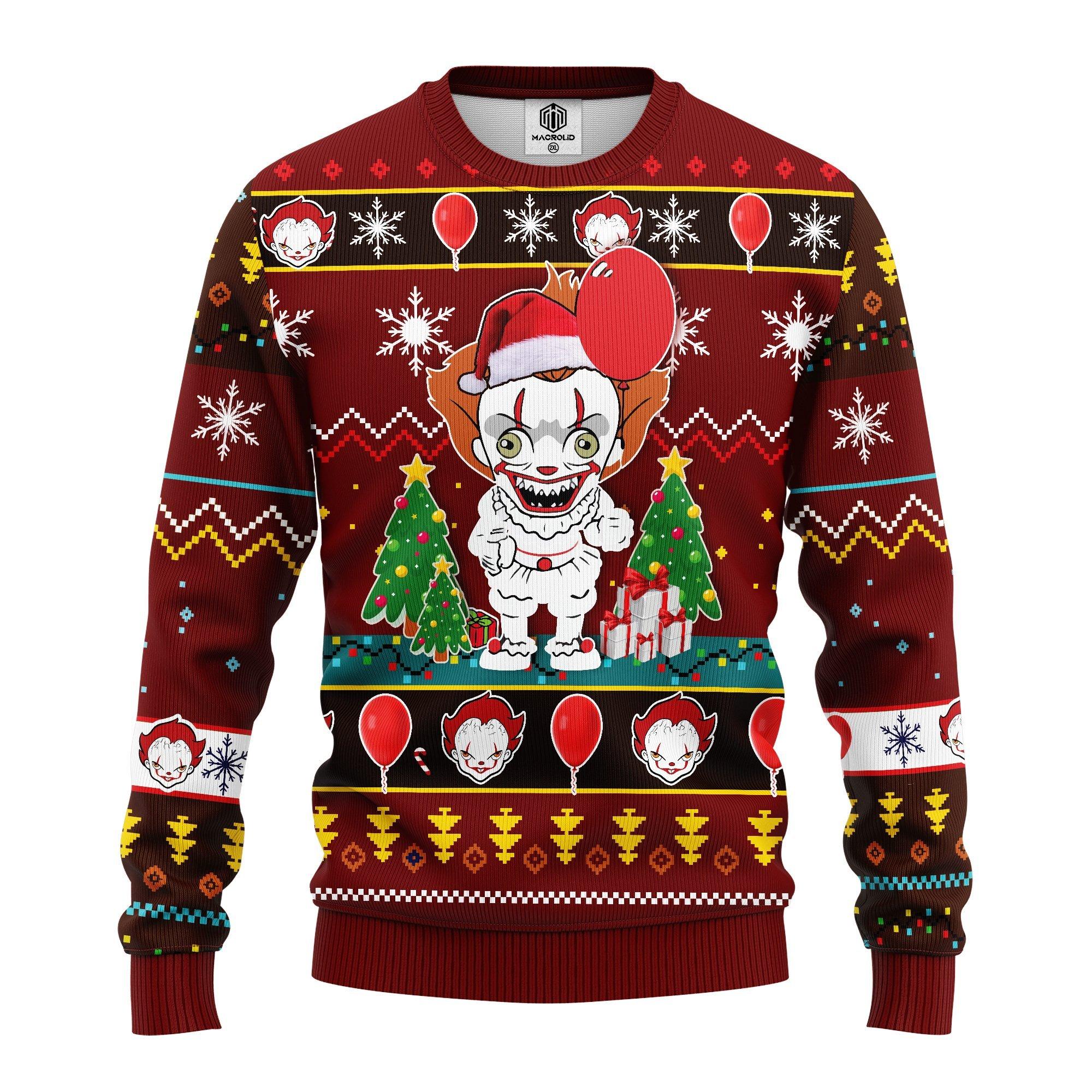 Funny Pennywise IT Horror Movie Xmas Ugly Christmas Sweater 250- Best Christmas Gifts 2023