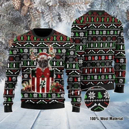 Funny Pug In The Gift Box Ugly Christmas Sweater – Best Christmas Gifts 2023