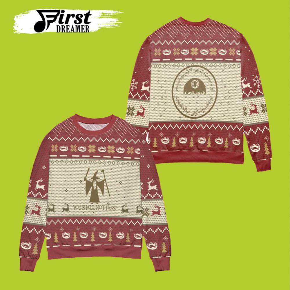 Funny You Shall Not Pass Reindeer Lord Of The Rings Ugly Christmas Sweater- Best Christmas Gifts 2023