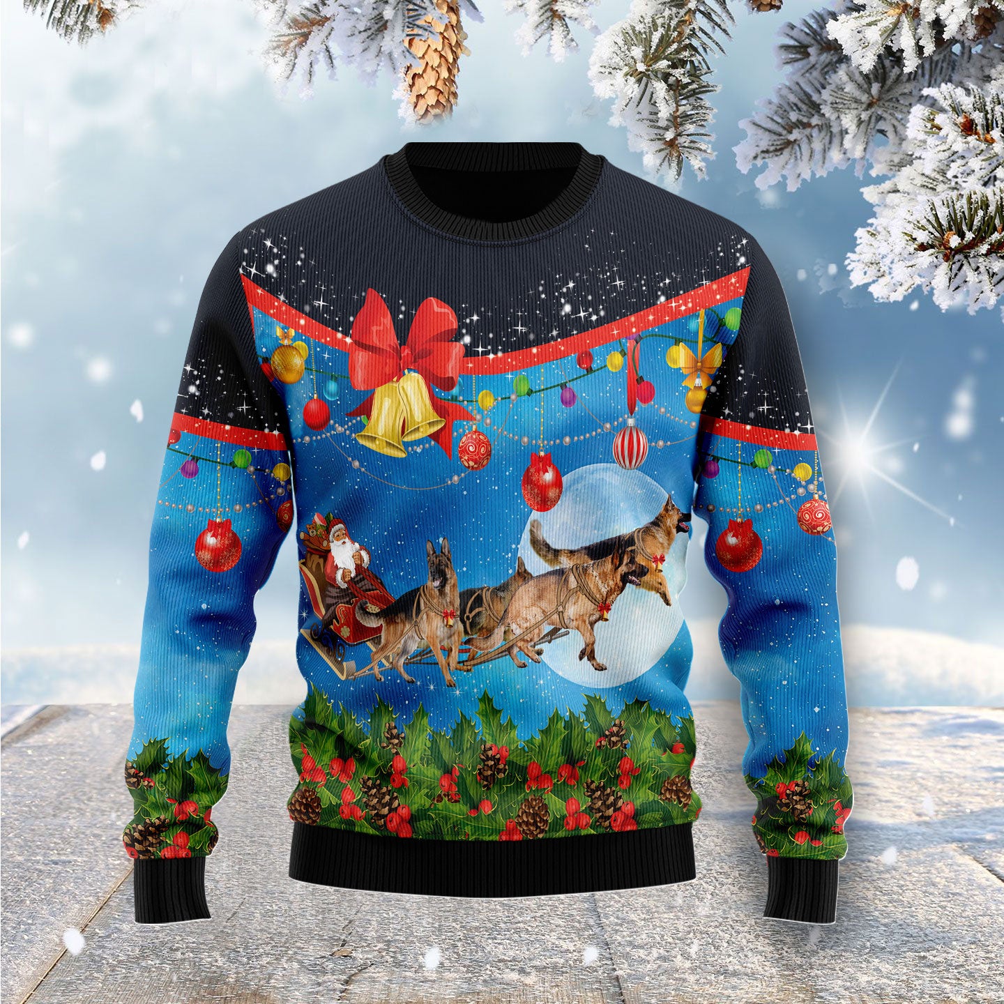 German Shepherd Sleigh G5114 Ugly Christmas Sweater- Best Christmas Gifts 2023