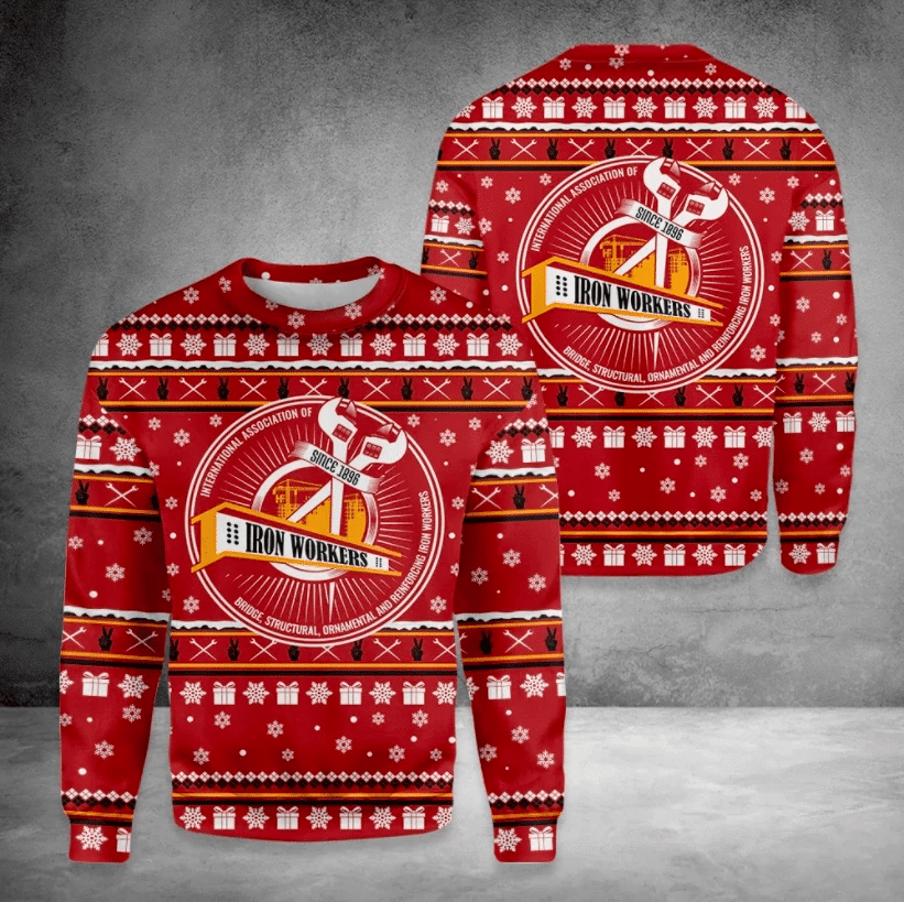 Gift For Dad Fathers Day Ironworker Since Red Ugly Christmas Sweater – Best Christmas Gifts 2023