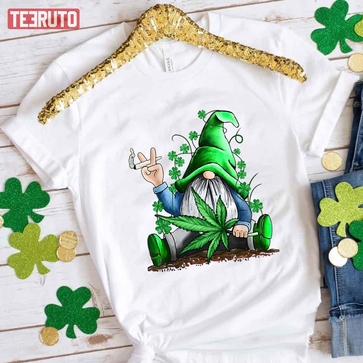 Gnome Pot Leaf 420 Weed Marijuana St Patricks Day Unisex T-Shirt