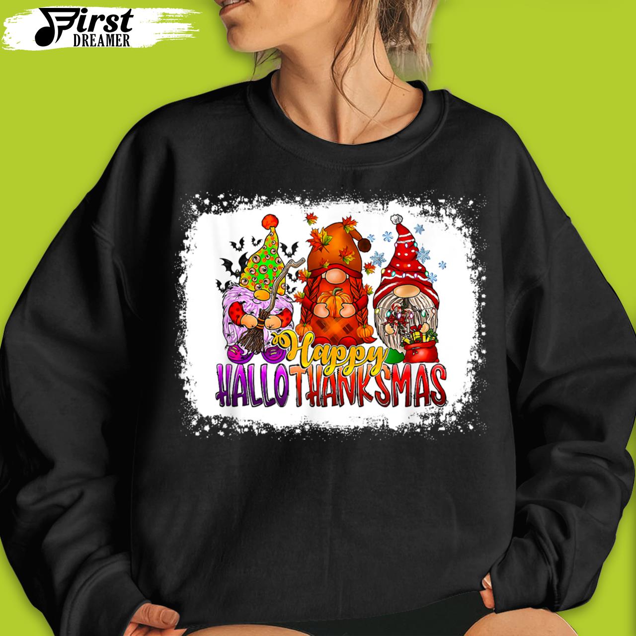 Gnomes Halloween Thanksgiving Christmas Happy Hallothanksmas Funny Thanksgiving T-Shirt