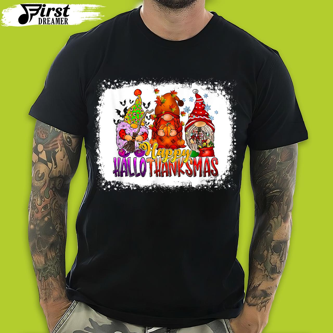 Gnomes Halloween Thanksgiving Christmas Happy Hallothanksmas Funny Thanksgiving T-Shirt