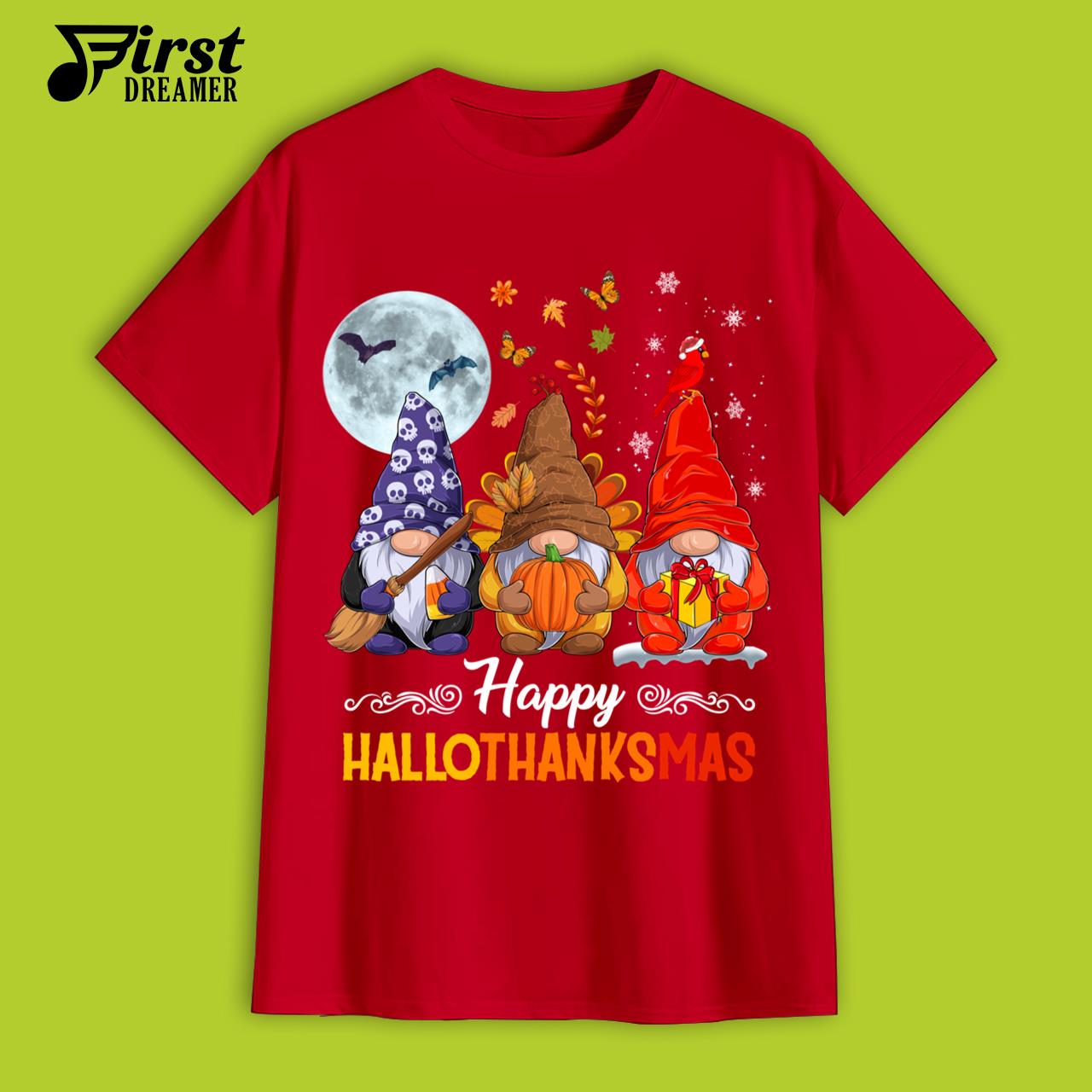 Gnomes Halloween Thanksgiving Christmas T-Shirt Happy HalloThanksMas