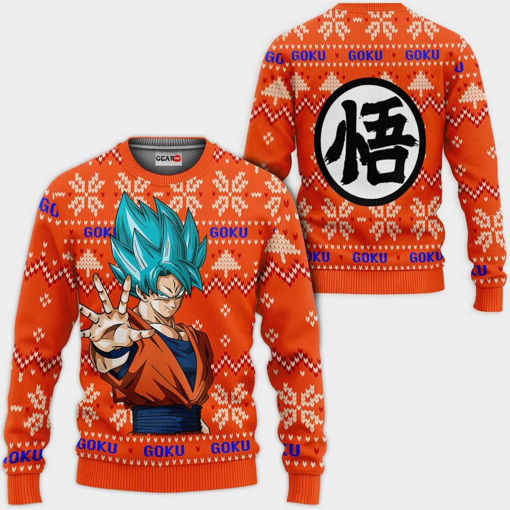 Goku Blue Ugly Christmas Sweater Anime Dragon Ball Xmas- Best Christmas Gifts 2023