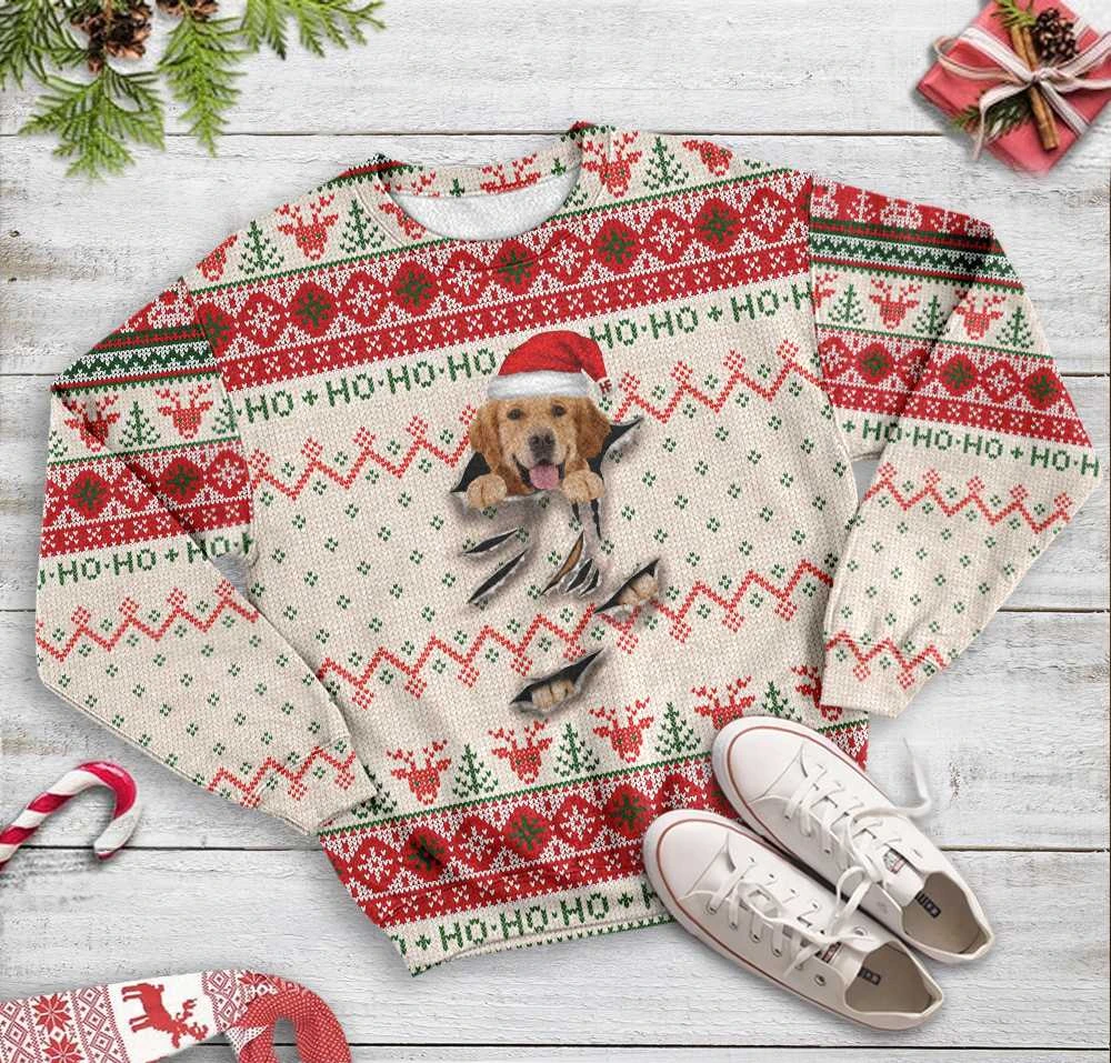 Golden Retriever Scratch Ugly Christmas Sweater – Best Christmas Gifts 2023