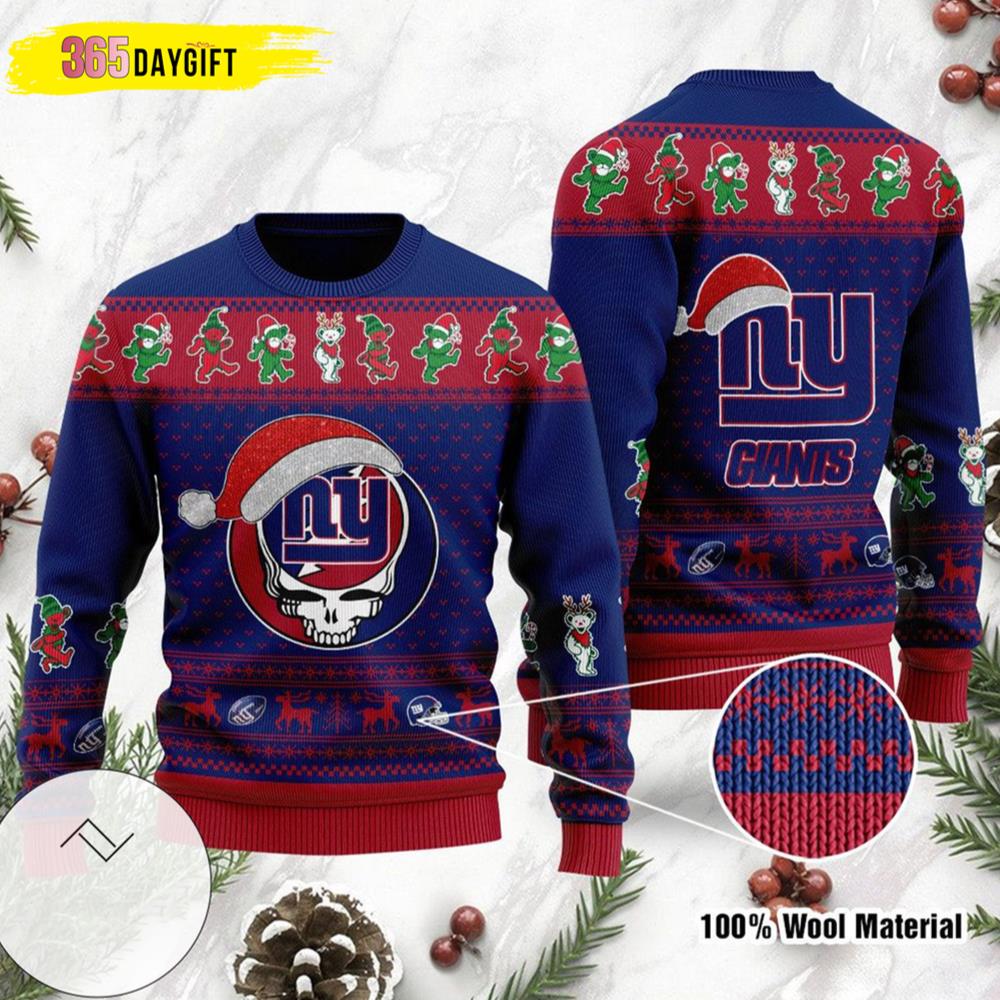 Grateful Dead SKull And Bears New York Giants Ugly Sweater- Best Christmas Gifts 2023