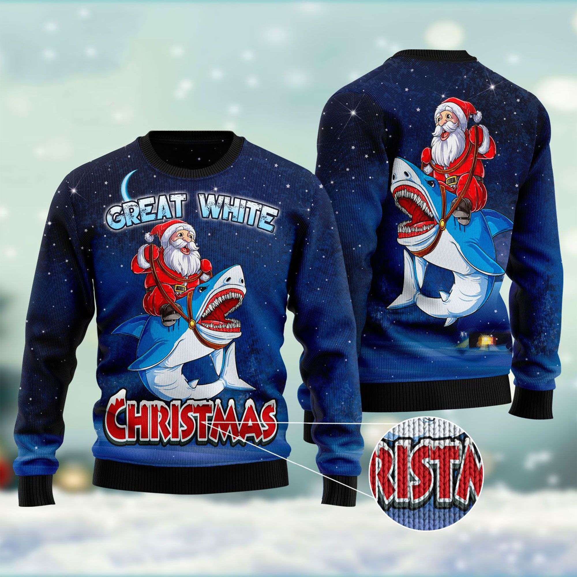 Great White Christmas Shark Ugly Christmas Sweater- Best Christmas Gifts 2023