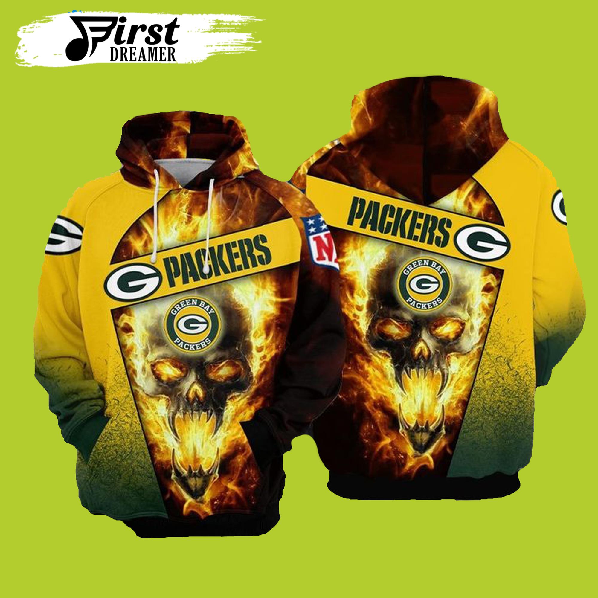 Green Bay Packers Football Skull Fire