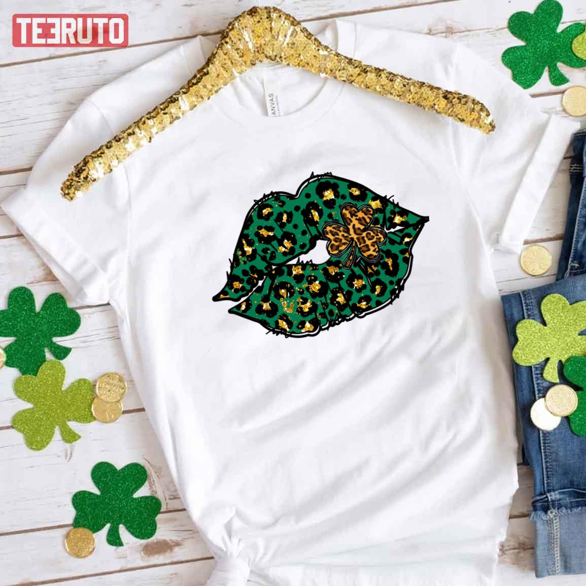 Green Lips Sexy Irish Leopard Shamrock St Patricks Day Unisex T-Shirt