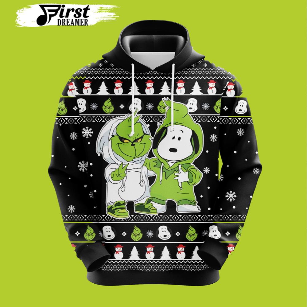 Grinch And Snoopy Christmas Cute Noel Mc Ugly Grinch 3D Hoodie