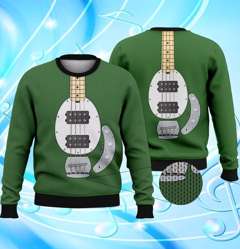 Guitar Bass Blue Flowers Ugly Christmas Sweater- Best Christmas Gifts 2023