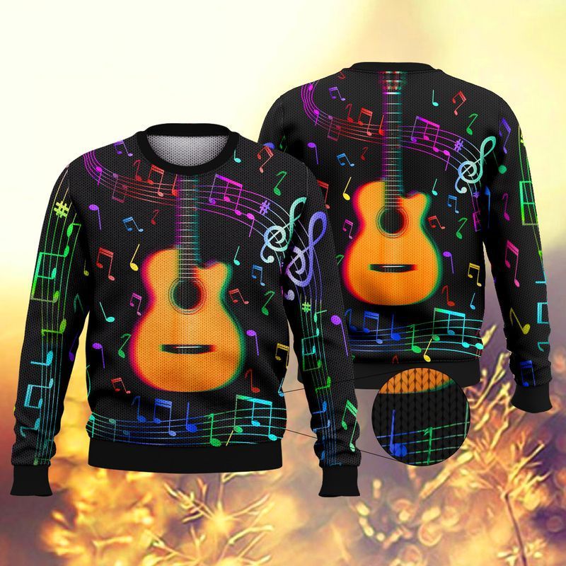 Guitar Colorful Music Symbols Ugly Christmas Sweater- Best Christmas Gifts 2023