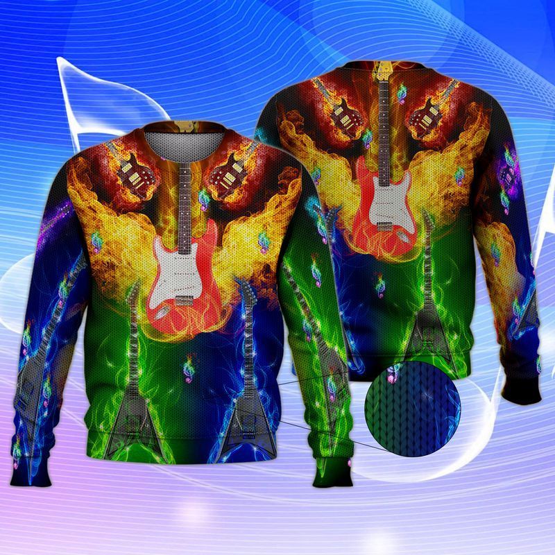 Guitar Powerful Fire And Ice Ugly Christmas Sweater- Best Christmas Gifts 2023