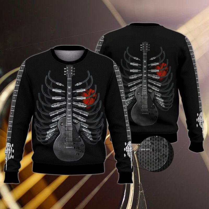 Guitar Ribcage Heart Musician Ugly Christmas Sweater- Best Christmas Gifts 2023