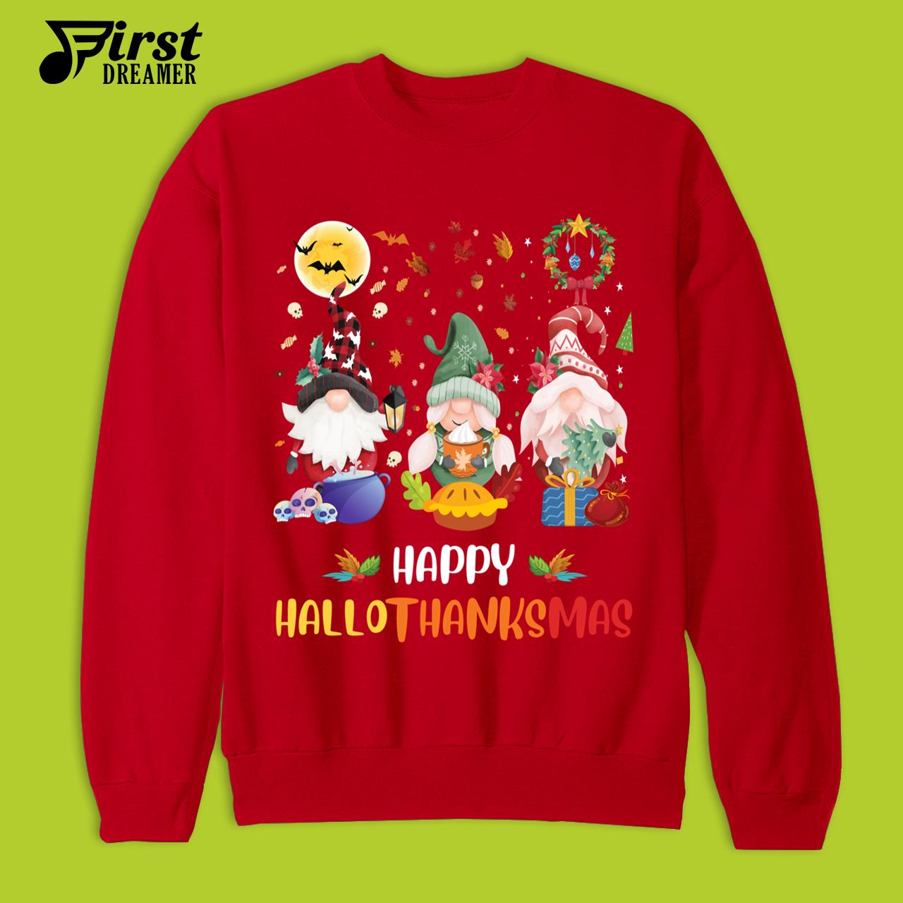 Halloween Gnomes Happy Hallothanksmas Halloween Thanksgiving Christmas T-Shirt