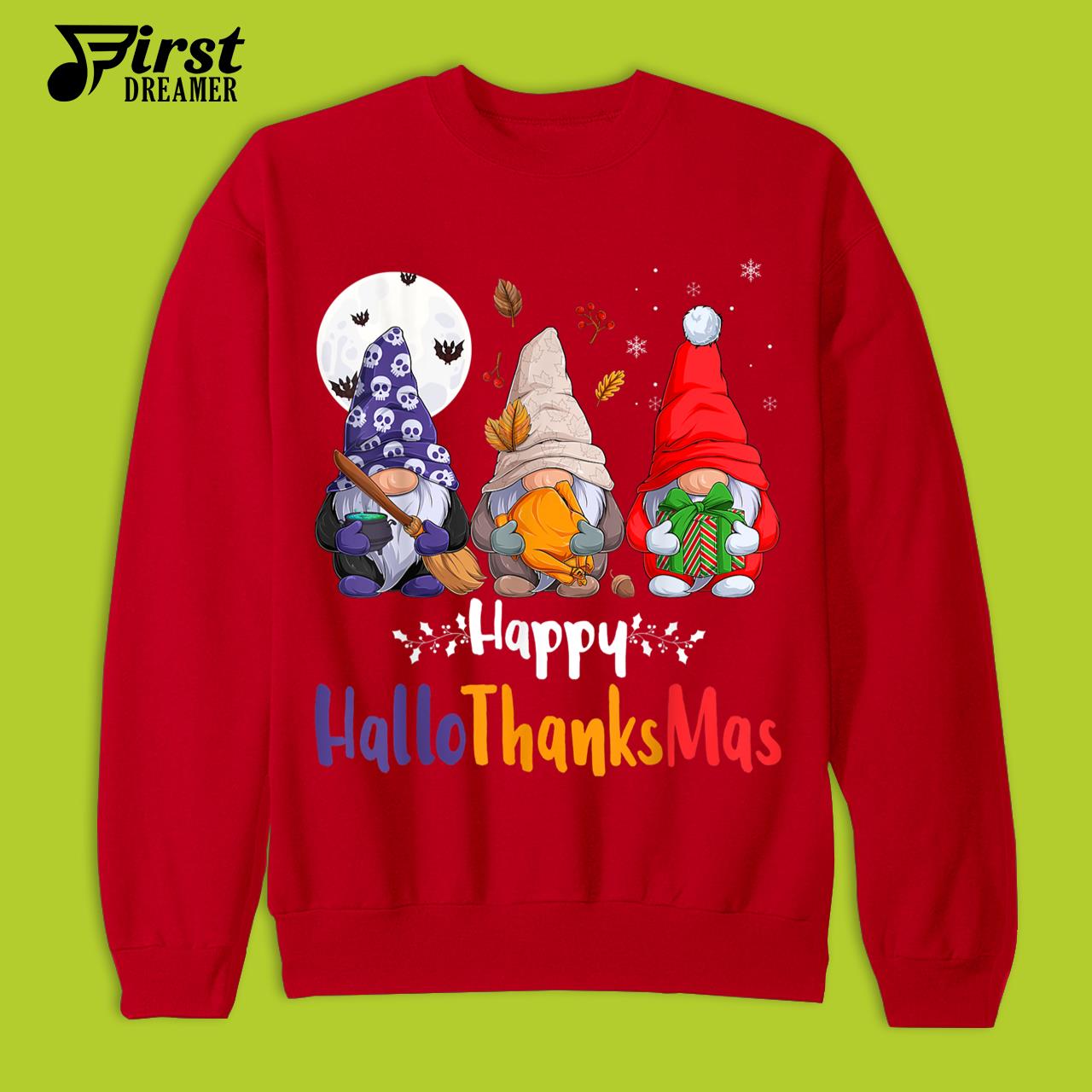 Halloween Thanksgiving Christmas T-Shirt Happy HalloThanksMas Gnomes