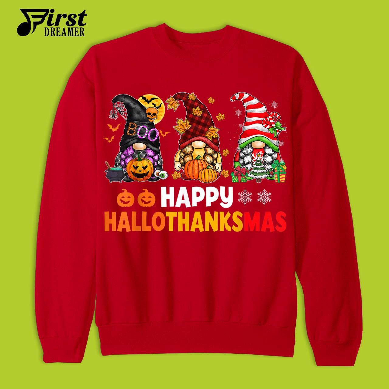 Halloween Thanksgiving Christmas T-Shirt Happy HalloThanksMas Gnomes Boo