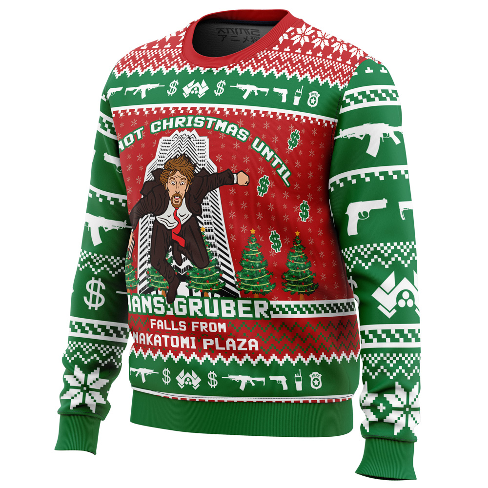 Hans Gruber Fall Nakatomi Plaza Die Hard Ugly Christmas Sweater- Best Christmas Gifts 2023