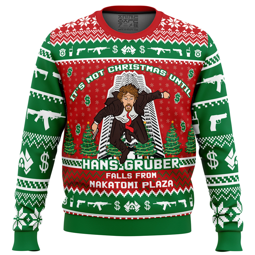 Hans Gruber Fall Nakatomi Plaza Die Hard Ugly Christmas Sweater- Best Christmas Gifts 2023