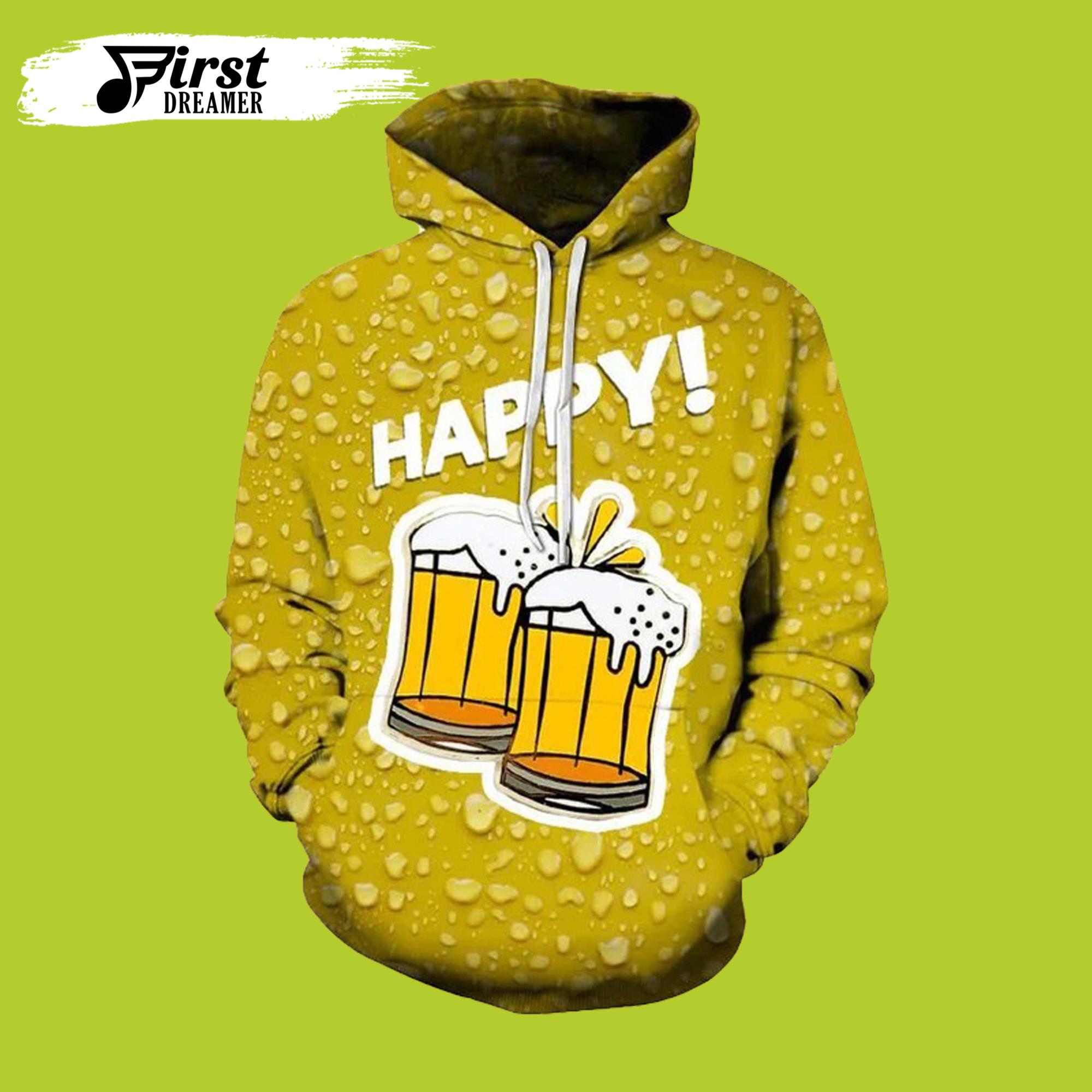 Happy Beer Two Glasses Of Beer Blob 3D Beer Hoodies