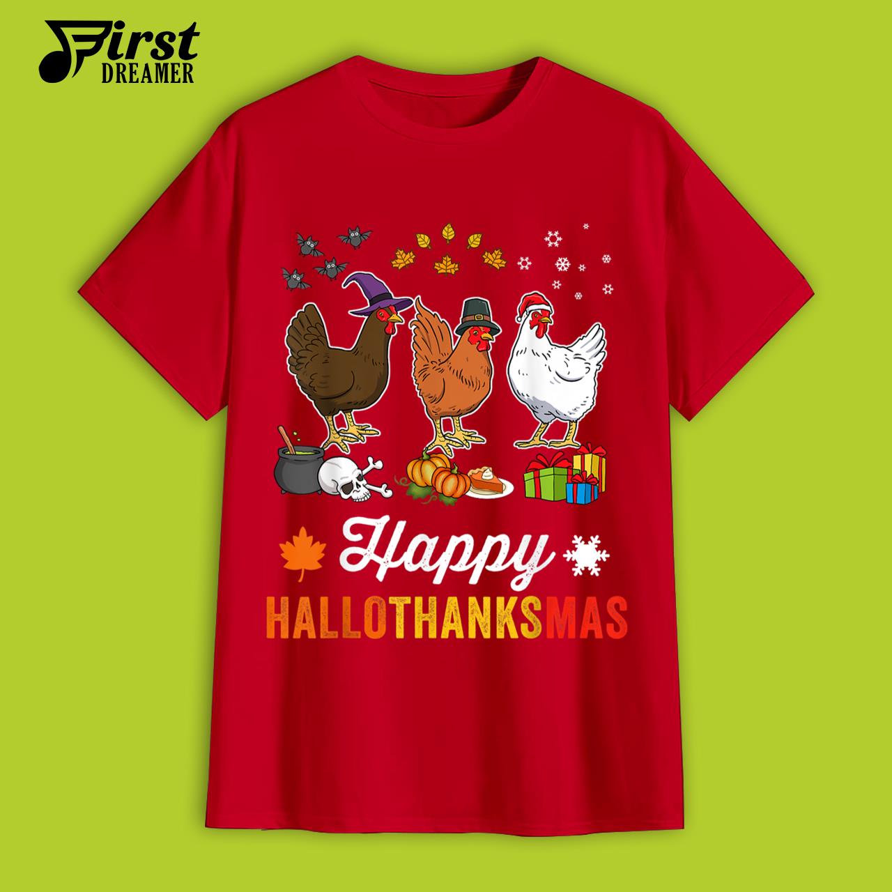 Happy Hallothanksmas Halloween Thanksgiving Christmas T-Shirt Funny