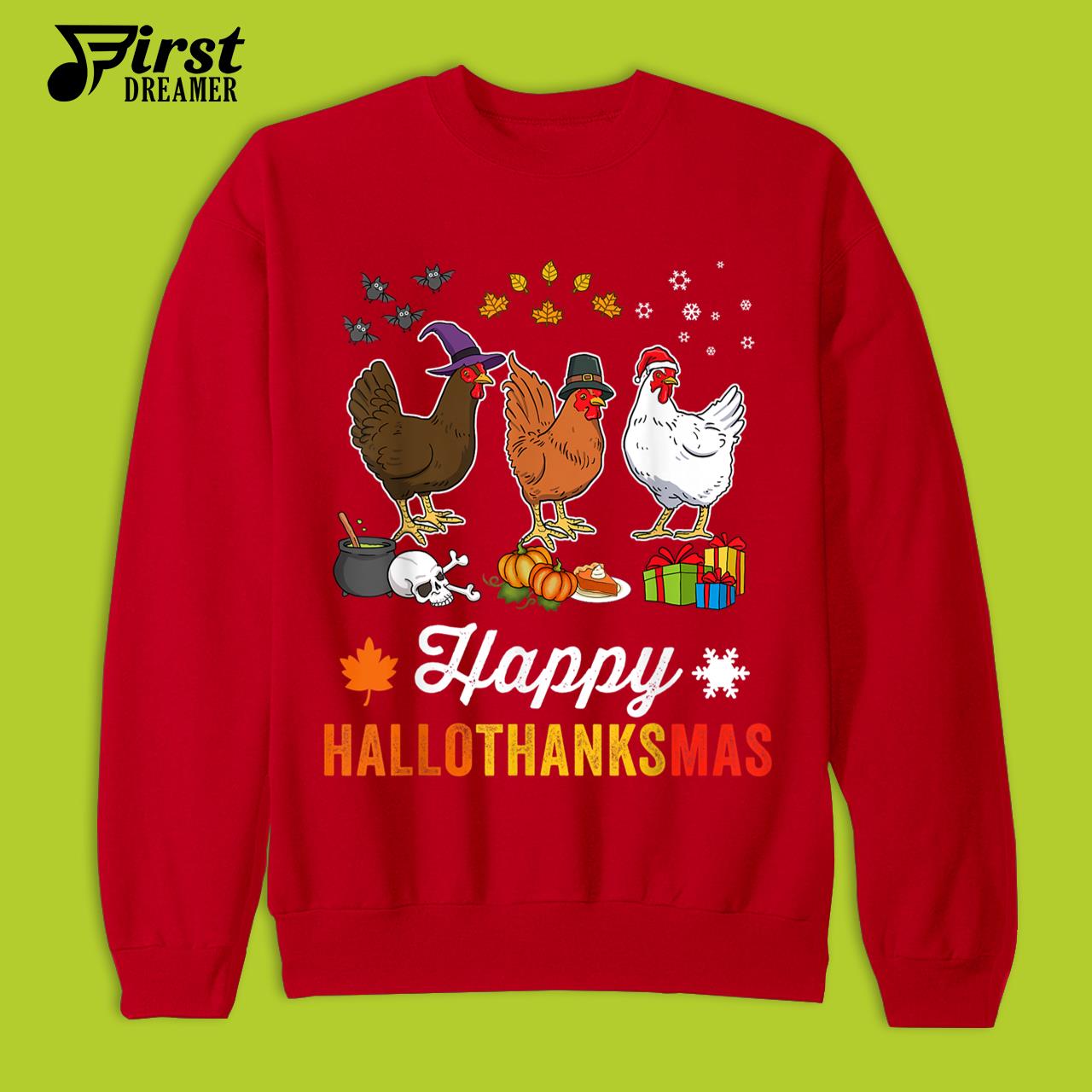 Happy Hallothanksmas Halloween Thanksgiving Christmas T-Shirt Funny