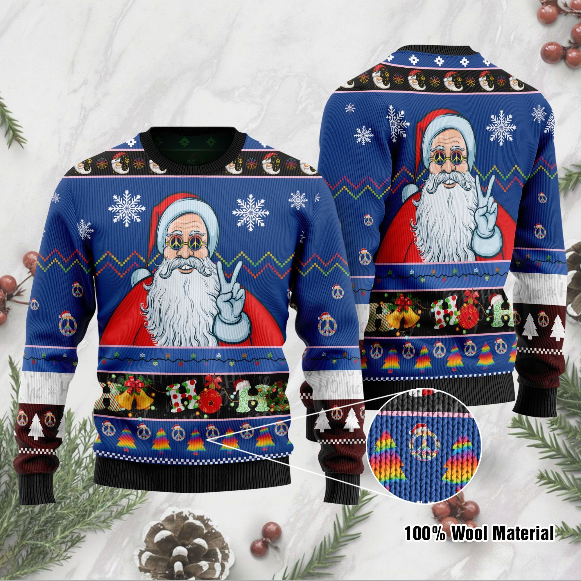 Ho Ho Ho Hippie Santa Claus Christmas Ugly Christmas Sweater – Best Christmas Gifts 2023