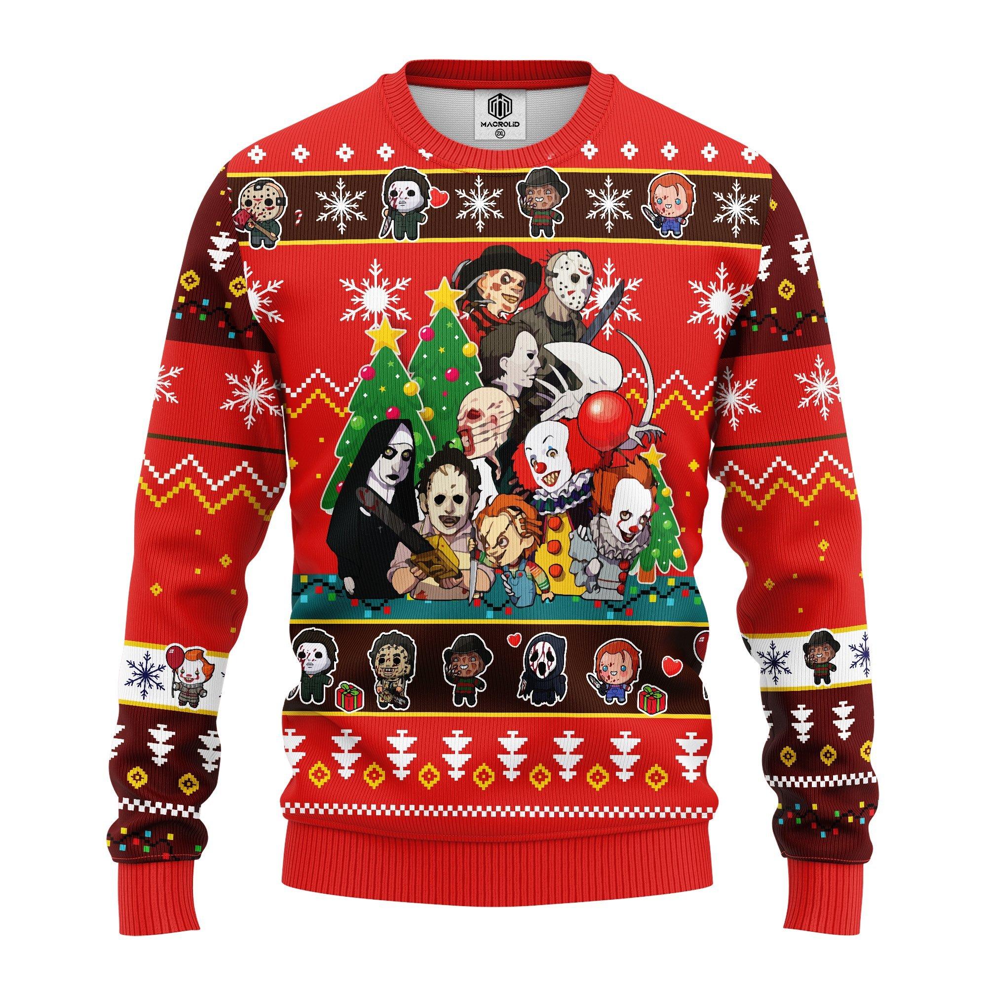 Horror Movie Characters Friends Christmas Tree Ugly Christmas Sweater- Best Christmas Gifts 2023