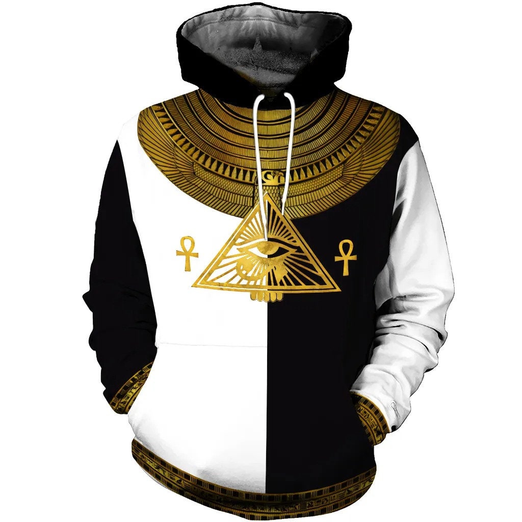 Horus Egyptian God Black And White AOP Unisex Hoodie