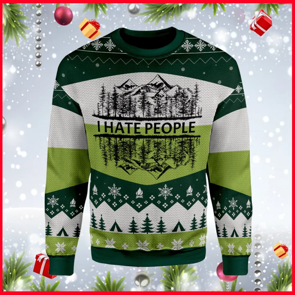 I Hate People Mountain Camping Ugly Christmas Sweater – Best Christmas Gifts 2023