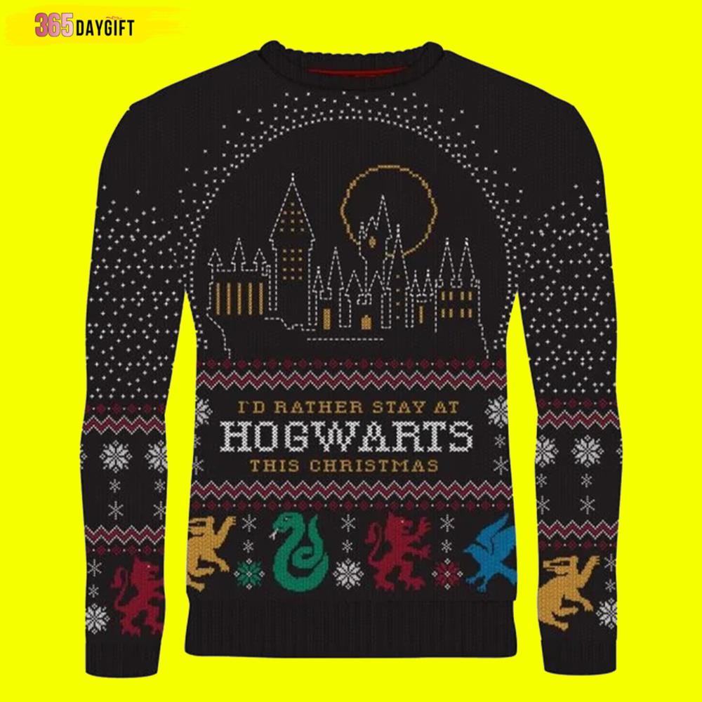 I’d Rather Stay At Hogwarts Harry Potter Ugly Christmas Sweater- Best Christmas Gifts 2023