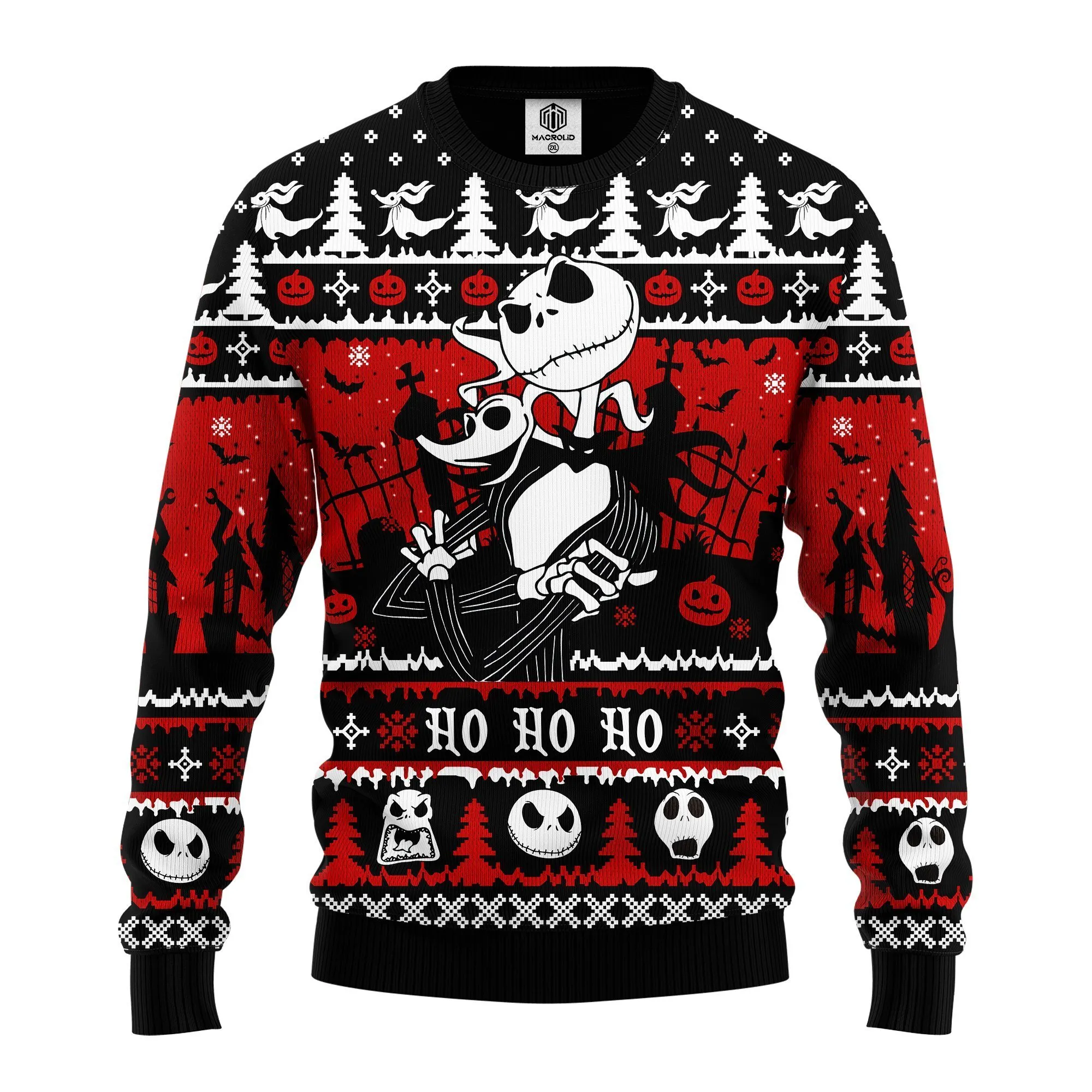 Jack And Zero Ho Ho Ho Nightmare Before Christmas Ugly Christmas Sweater 254- Best Christmas Gifts 2023