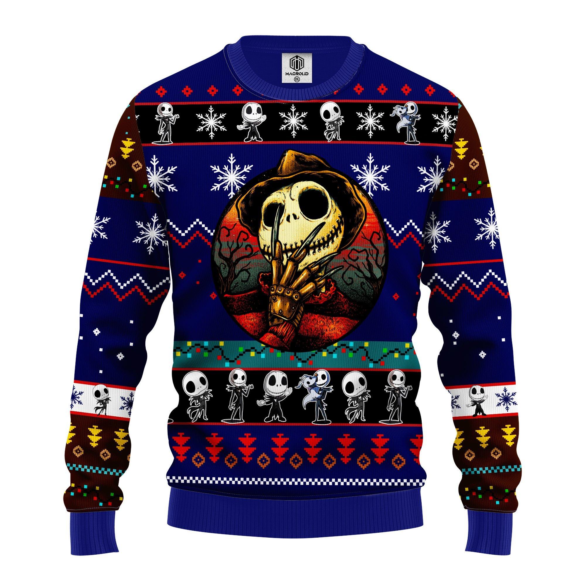 Jack Skellington Freddy Krueger Xmas Ugly Christmas Sweater- Best Christmas Gifts 2023