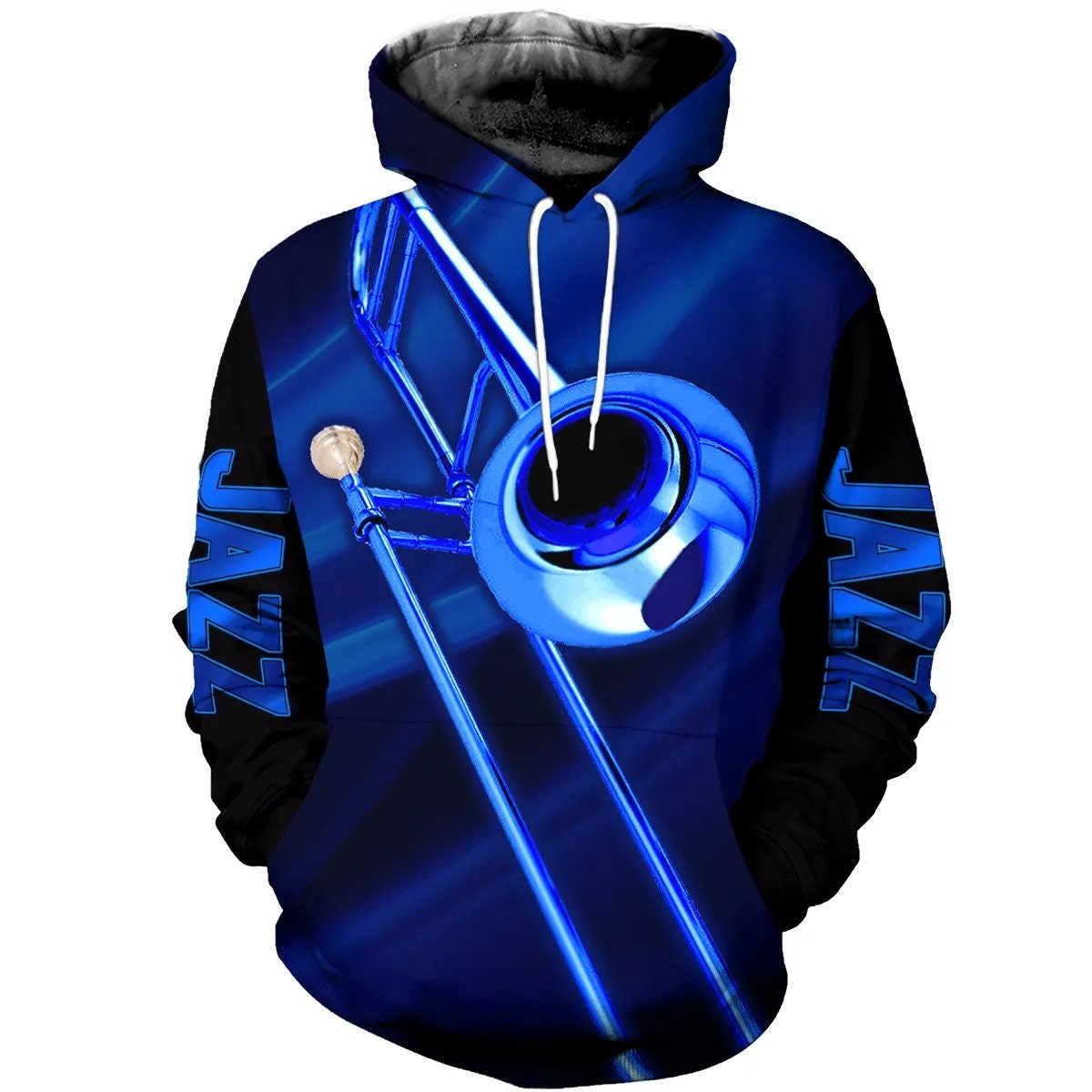 Jazz Trombone Blue AOP Unisex Hoodie