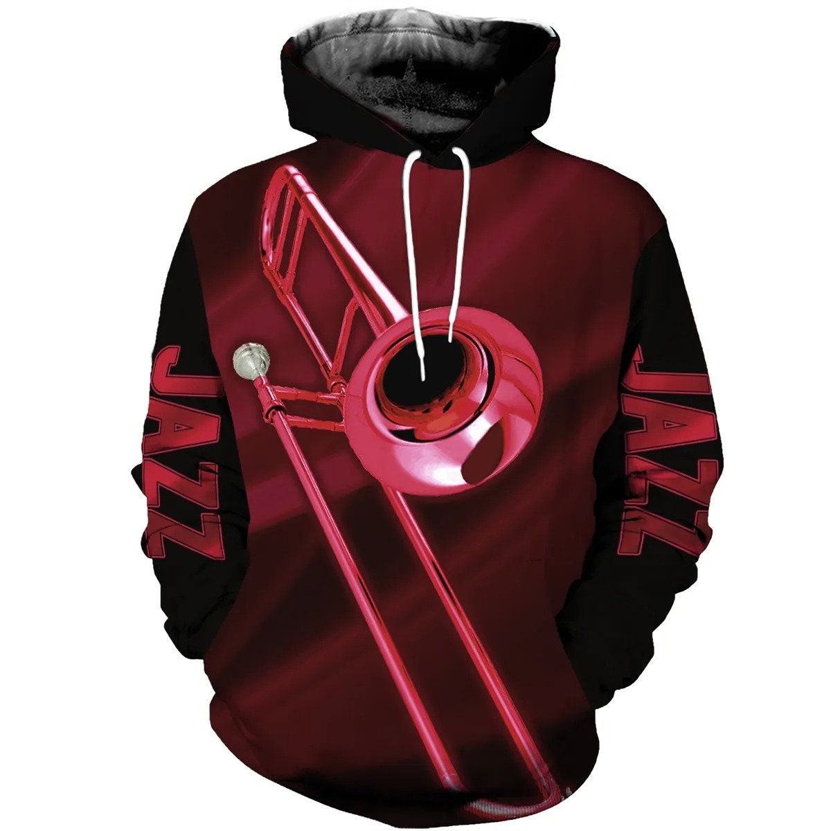 Jazz Trombone Red AOP Unisex Hoodie