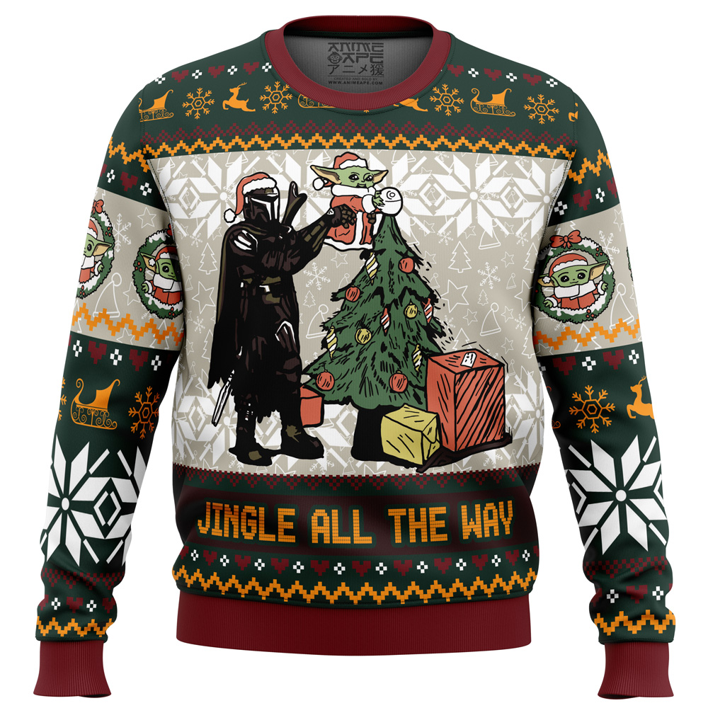 Jingle All The Way Mandalorian Star Wars Ugly Christmas Sweater- Best Christmas Gifts 2023