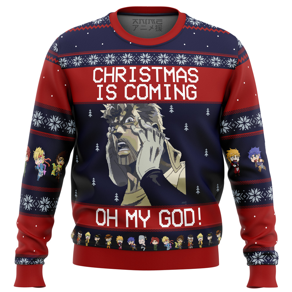 Jojo’s Bizarre Adventure Joseph Joestar Oh My God Ugly Christmas Sweater- Best Christmas Gifts 2023